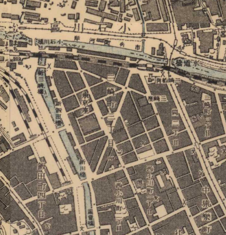 1907年（明治40年）頃の六差路の白黒地図