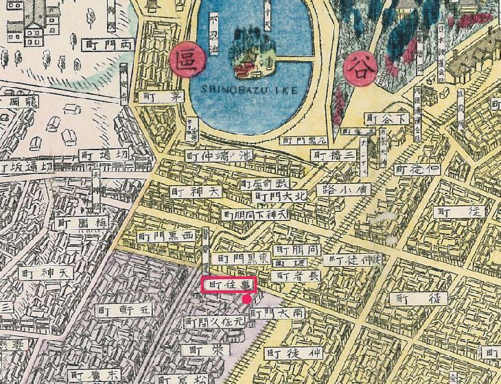 亀住稲荷のある位置を示した亀住町周辺の地図