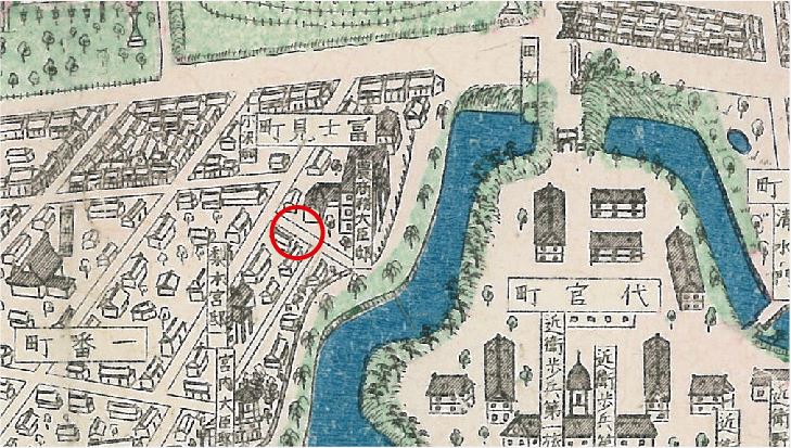 鍋割坂の標柱の設置位置を示した地図