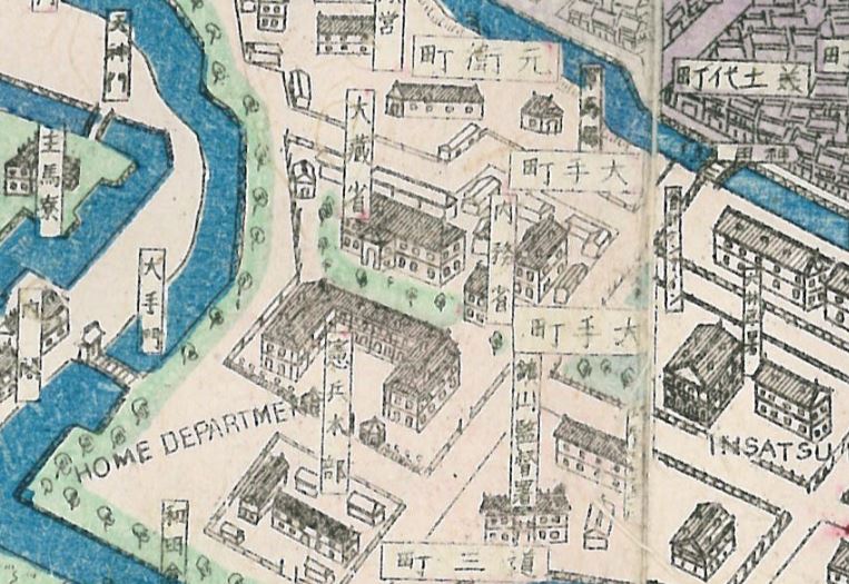 昔の内務省の横に大蔵省がある周辺地図