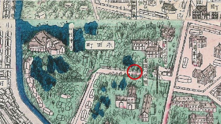 山王坂の標柱の設置位置を示した地図