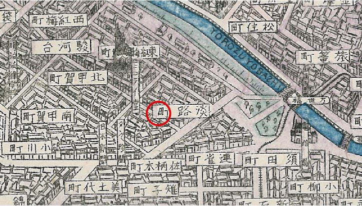 新坂の標柱の設置位置を示した地図